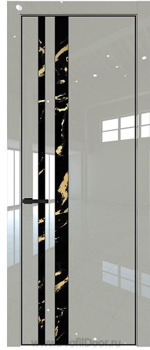 Дверь Profil Doors 20LE цвет Галька люкс кромка Черный матовый RAL9005 стекло Нефи черный узор золото