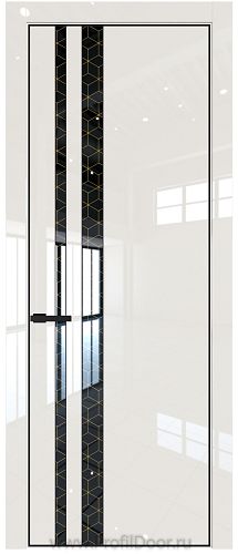 Дверь Profil Doors 20LE цвет Магнолия люкс кромка Черный матовый RAL9005 стекло Лоран узор золото