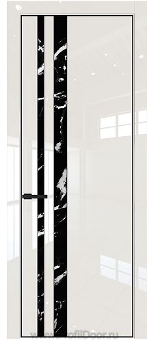 Дверь Profil Doors 20LE цвет Магнолия люкс кромка Черный матовый RAL9005 стекло Нефи черный узор серебро