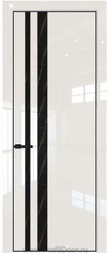 Дверь Profil Doors 20LE цвет Магнолия люкс кромка Черный матовый RAL9005 стекло Неро мрамор
