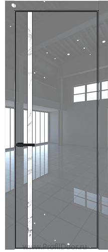 Дверь Profil Doors 21LE цвет Грей Люкс кромка Черный матовый RAL9005 стекло Нефи белый узор серебро