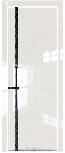 Дверь Profil Doors 21LE цвет Магнолия люкс кромка Черный матовый RAL9005 стекло Лоран узор золото