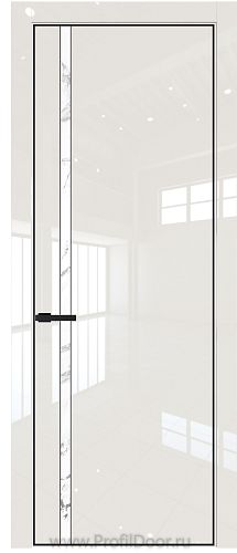 Дверь Profil Doors 21LE цвет Магнолия люкс кромка Черный матовый RAL9005 стекло Нефи белый узор серебро