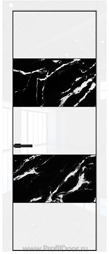 Дверь Profil Doors 22LE цвет Белый люкс кромка Черный матовый RAL9005 стекло Нефи черный узор серебро