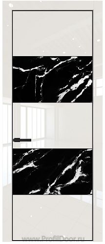 Дверь Profil Doors 22LE цвет Магнолия люкс кромка Черный матовый RAL9005 стекло Нефи черный узор серебро