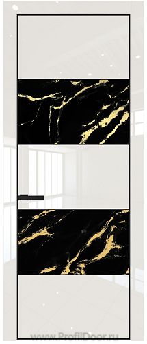 Дверь Profil Doors 22LE цвет Магнолия люкс кромка Черный матовый RAL9005 стекло Нефи черный узор золото