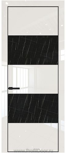 Дверь Profil Doors 22LE цвет Магнолия люкс кромка Черный матовый RAL9005 стекло Неро мрамор
