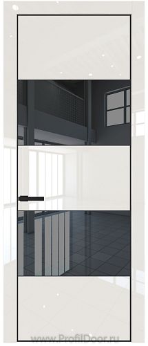 Дверь Profil Doors 22LE цвет Магнолия люкс кромка Черный матовый RAL9005 стекло Зеркало Grey
