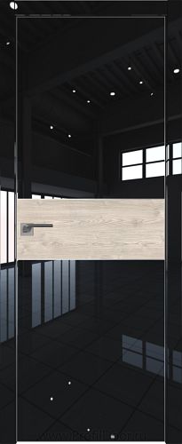 Дверь Profil Doors 104LK цвет Черный люкс кромка Матовый Алюминий с 4-х сторон вставка Каштан Светлый