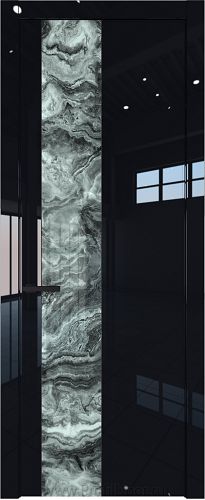 Дверь Profil Doors 19LW цвет Черный люкс стекло Атриум серебро молдинг Черный матовый