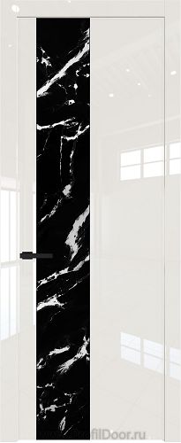 Дверь Profil Doors 19LW цвет Магнолия люкс стекло Нефи черный узор серебро молдинг Черный матовый