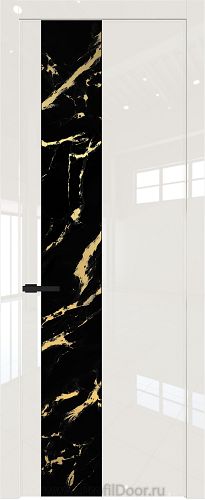 Дверь Profil Doors 19LW цвет Магнолия люкс стекло Нефи черный узор золото молдинг Черный матовый