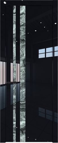 Дверь Profil Doors 20LW цвет Черный люкс стекло Атриум серебро молдинг Черный матовый