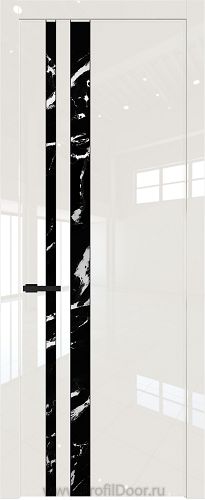 Дверь Profil Doors 20LW цвет Магнолия люкс стекло Нефи черный узор серебро молдинг Черный матовый
