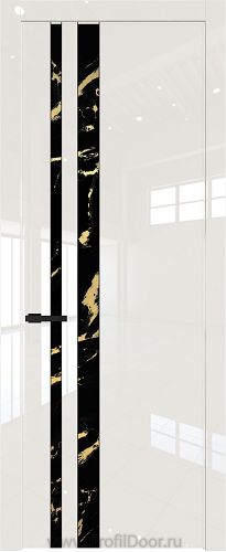 Дверь Profil Doors 20LW цвет Магнолия люкс стекло Нефи черный узор золото молдинг Черный матовый