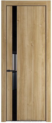 Дверь Profil Doors 18NE цвет Дуб Карамель кромка Черный матовый RAL9005 стекло Lacobel Черный лак