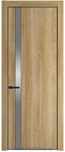 Дверь Profil Doors 18NE цвет Дуб Карамель кромка Черный матовый RAL9005 стекло Lacobel Серебро Матлак