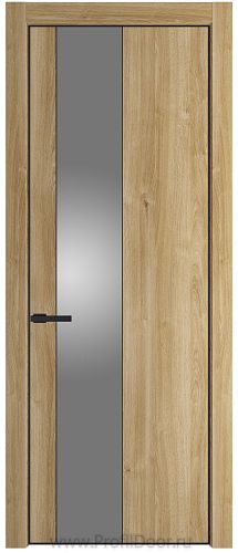 Дверь Profil Doors 19NE цвет Дуб Карамель кромка Черный матовый RAL9005 стекло Lacobel Серебро Матлак