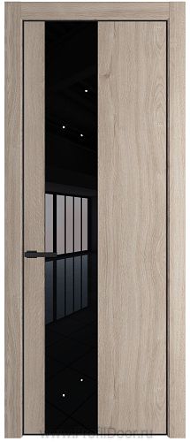 Дверь Profil Doors 19NE цвет Дуб Сонома кромка Черный матовый RAL9005 стекло Lacobel Черный лак