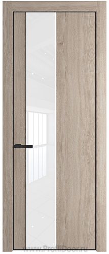 Дверь Profil Doors 19NE цвет Дуб Сонома кромка Черный матовый RAL9005 стекло Lacobel лак Классик