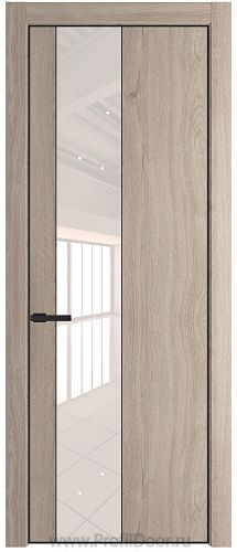 Дверь Profil Doors 19NE цвет Дуб Сонома кромка Черный матовый RAL9005 стекло Lacobel Перламутровый лак