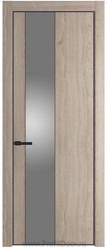 Дверь Profil Doors 19NE цвет Дуб Сонома кромка Черный матовый RAL9005 стекло Lacobel Серебро Матлак