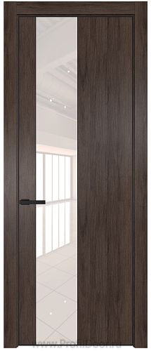 Дверь Profil Doors 19NE цвет Дуб Тобакко кромка Черный матовый RAL9005 стекло Lacobel Перламутровый лак