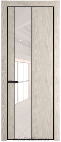 Дверь Profil Doors 19NE цвет Каштан Светлый кромка Черный матовый RAL9005 стекло Lacobel Перламутровый лак