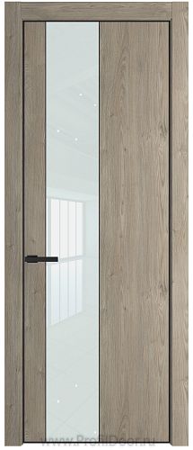 Дверь Profil Doors 19NE цвет Каштан Темный кромка Черный матовый RAL9005 стекло Lacobel Белый лак