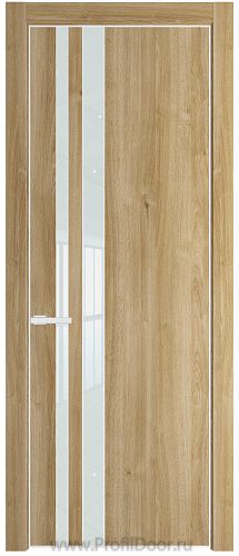 Дверь Profil Doors 20NE цвет Дуб Карамель кромка Белый матовый RAL9003 стекло Lacobel Белый лак