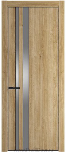 Дверь Profil Doors 20NE цвет Дуб Карамель кромка Черный матовый RAL9005 стекло Lacobel Серебро Матлак