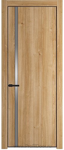 Дверь Profil Doors 21NE цвет Дуб Карамель кромка Черный матовый RAL9005 стекло Lacobel Серебро Матлак