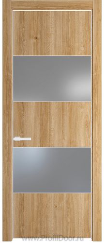 Дверь Profil Doors 22NE цвет Дуб Карамель кромка Белый матовый RAL9003 стекло Lacobel Серебро Матлак