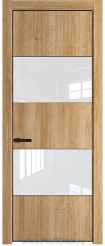 Дверь Profil Doors 22NE цвет Дуб Карамель кромка Черный матовый RAL9005 стекло Lacobel лак Классик