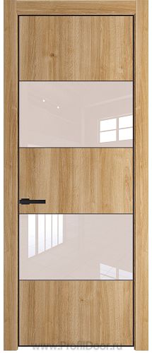 Дверь Profil Doors 22NE цвет Дуб Карамель кромка Черный матовый RAL9005 стекло Lacobel Перламутровый лак