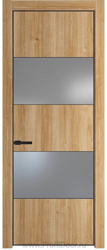 Дверь Profil Doors 22NE цвет Дуб Карамель кромка Черный матовый RAL9005 стекло Lacobel Серебро Матлак