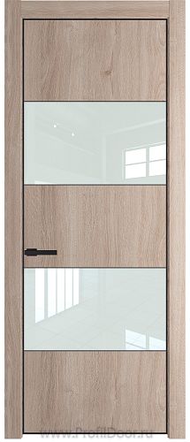 Дверь Profil Doors 22NE цвет Дуб Сонома кромка Черный матовый RAL9005 стекло Lacobel Белый лак