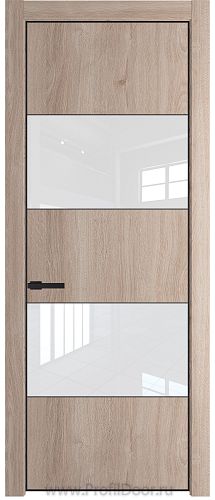 Дверь Profil Doors 22NE цвет Дуб Сонома кромка Черный матовый RAL9005 стекло Lacobel лак Классик