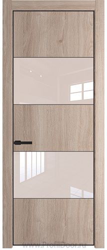 Дверь Profil Doors 22NE цвет Дуб Сонома кромка Черный матовый RAL9005 стекло Lacobel Перламутровый лак