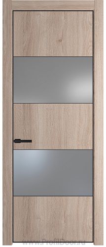 Дверь Profil Doors 22NE цвет Дуб Сонома кромка Черный матовый RAL9005 стекло Lacobel Серебро Матлак