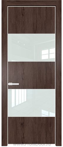 Дверь Profil Doors 22NE цвет Дуб Тобакко кромка Белый матовый RAL9003 стекло Lacobel Белый лак