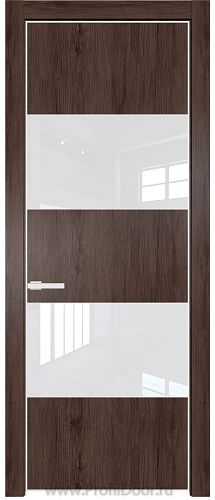 Дверь Profil Doors 22NE цвет Дуб Тобакко кромка Белый матовый RAL9003 стекло Lacobel лак Классик