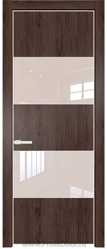 Дверь Profil Doors 22NE цвет Дуб Тобакко кромка Белый матовый RAL9003 стекло Lacobel Перламутровый лак