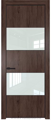 Дверь Profil Doors 22NE цвет Дуб Тобакко кромка Черный матовый RAL9005 стекло Lacobel Белый лак