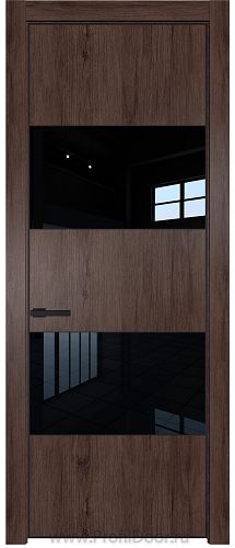 Дверь Profil Doors 22NE цвет Дуб Тобакко кромка Черный матовый RAL9005 стекло Lacobel Черный лак