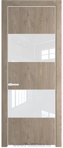 Дверь Profil Doors 22NE цвет Каштан Темный кромка Белый матовый RAL9003 стекло Lacobel лак Классик