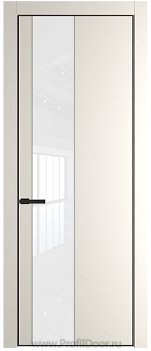 Дверь Profil Doors 19PA цвет Перламутр белый стекло Lacobel лак Классик цвет профиля Черный матовый RAL9005