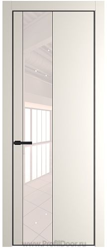 Дверь Profil Doors 19PA цвет Перламутр белый стекло Lacobel Перламутровый лак цвет профиля Черный матовый RAL9005
