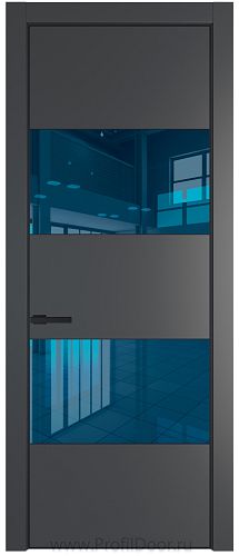 Дверь Profil Doors 22PA цвет Графит (Pantone 425С) стекло Зеркало Blue цвет профиля Черный матовый RAL9005