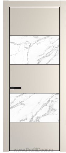 Дверь Profil Doors 22PA цвет Кремовая Магнолия (RAL 120-04) стекло Нефи белый узор серебро цвет профиля Черный матовый RAL9005